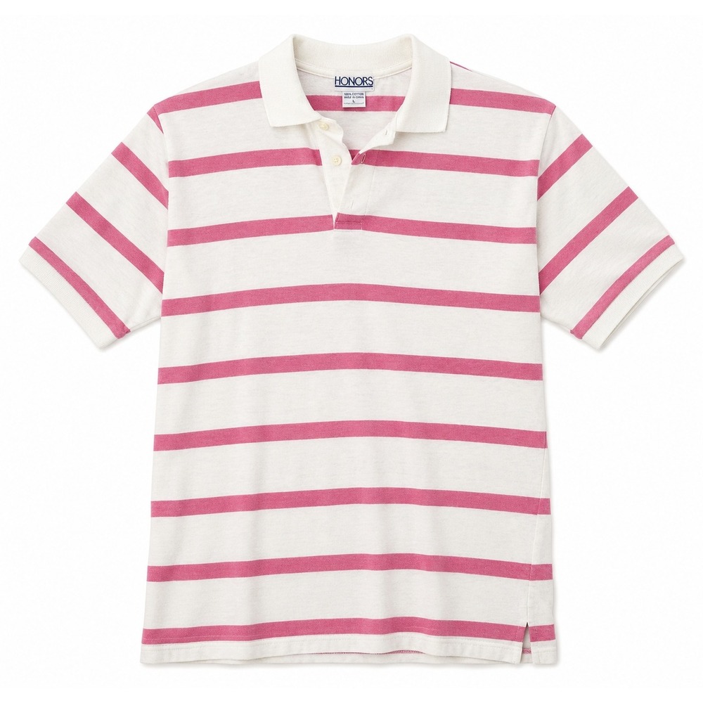 Vintage 80s Honors Men's Pink Striped Polo Shirt Made in USA Cotton Size Medium